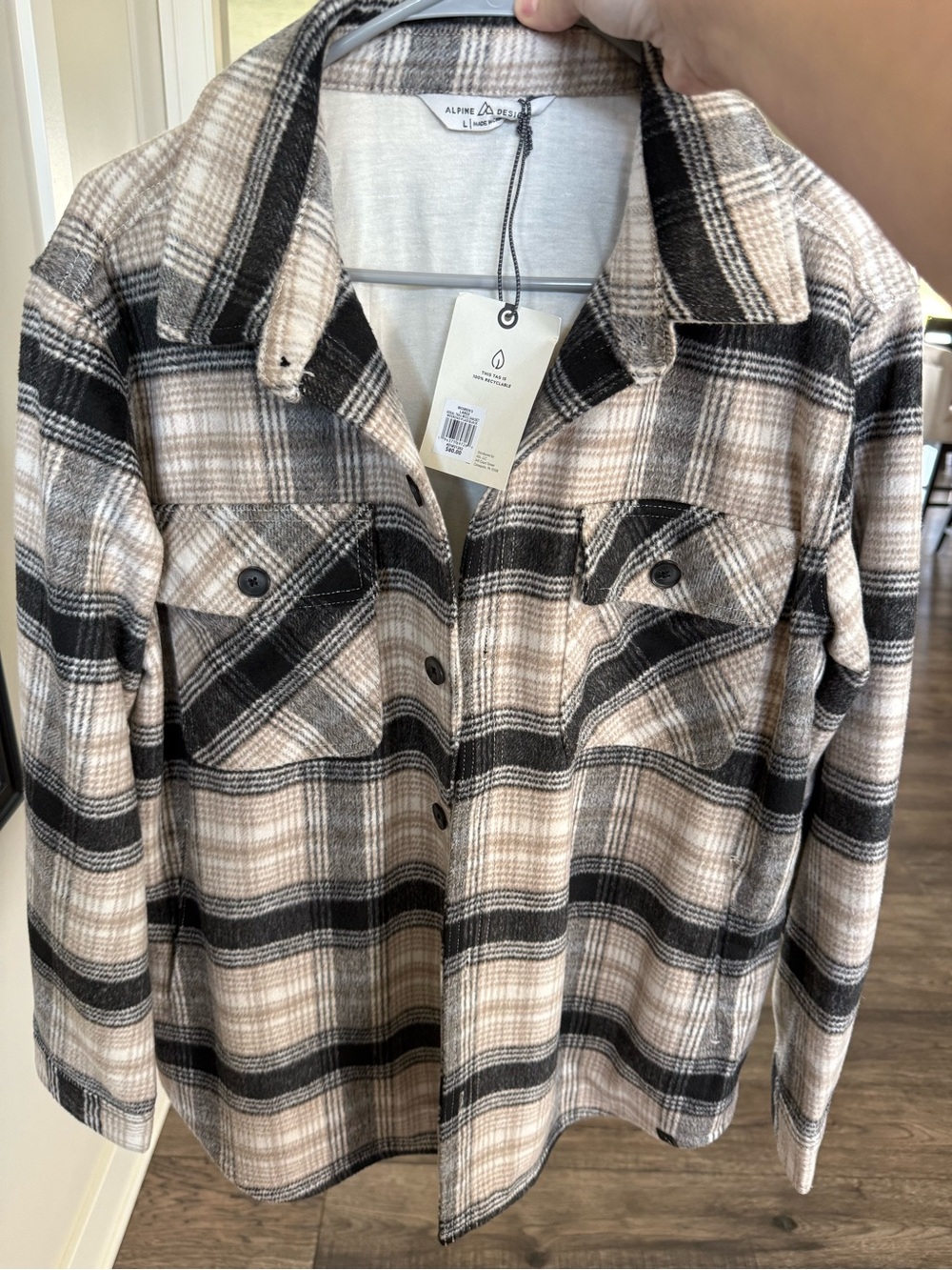 Alpine Design Beige & Black Plaid Button-Front Shacket